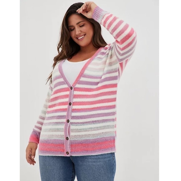 Torrid 5 BUTTON FRONT CARDIGAN - MULTI STRIPE - Picture 2 of 10